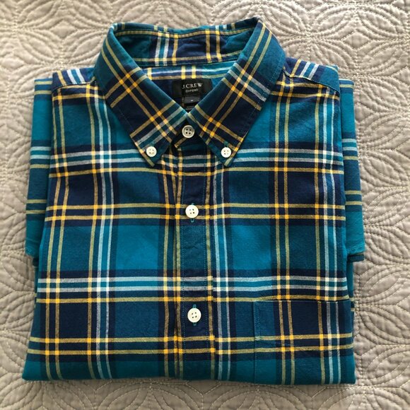 J. Crew Blue, Yellow, & White Plaid Oxford Shirt, Medium - Picture 8 of 8